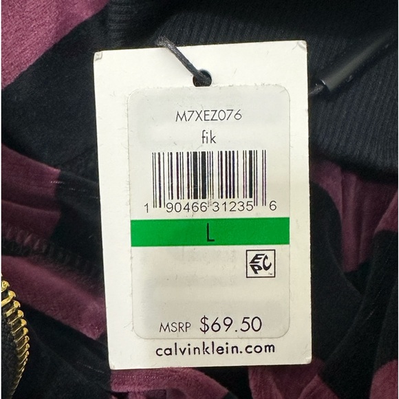 NWT CALVIN KLEIN VELOUR WOMENS BLACK AND PURPLE STRIPE ZIP JACKET Sz L - Picture 10 of 13